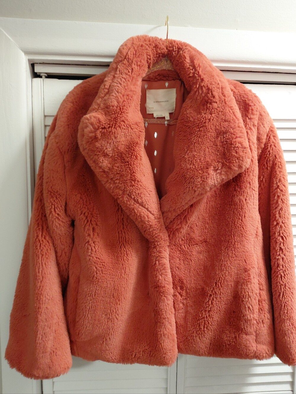 Anthropologie Coral Faux Fur Jacket Coat